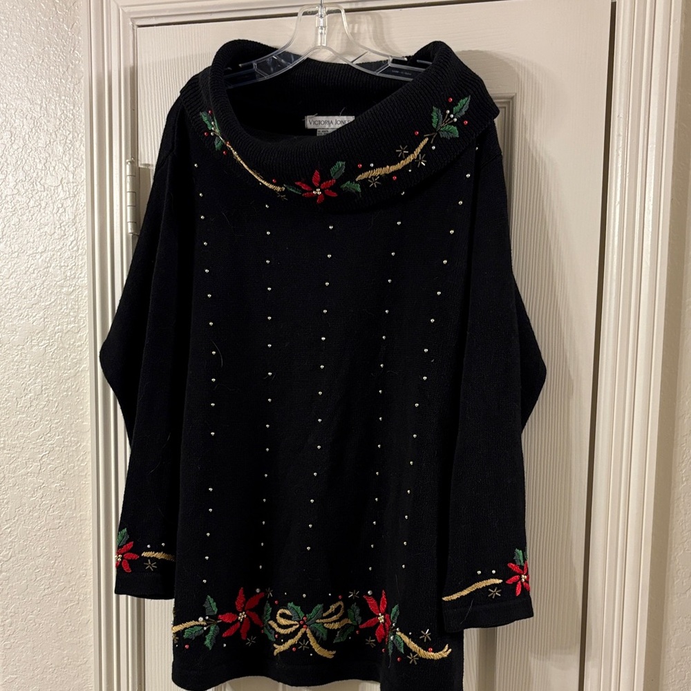 Victoria Jones Woman Black Sweater with Festive Embroidery